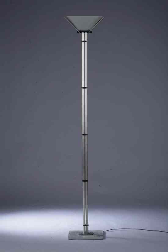 Appraisal: CONTEMPORARY BRUSHED METAL SINGLE-LIGHT TORCHIERE Tapering flared top supported by