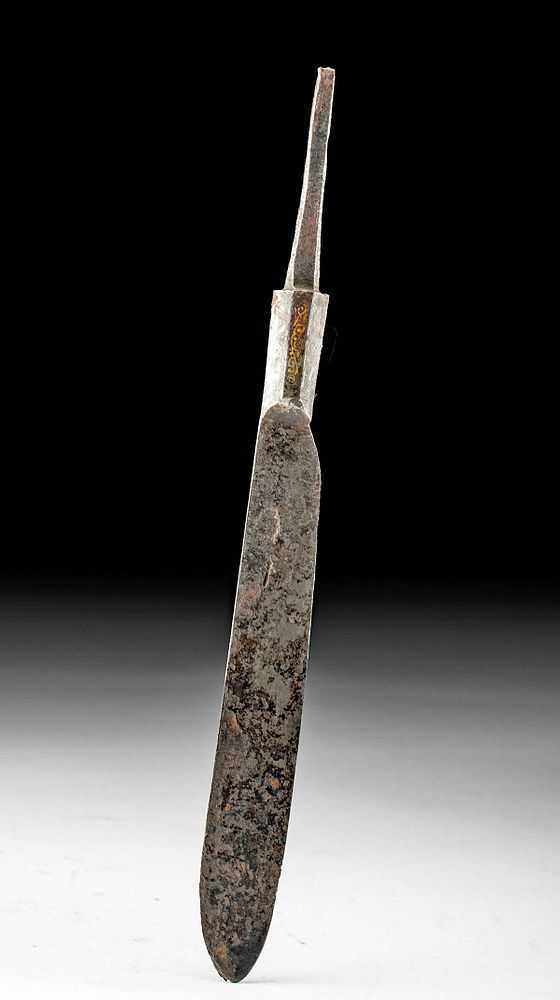 Appraisal: th C English Iron Knife w Gold Inlays Originally Listed