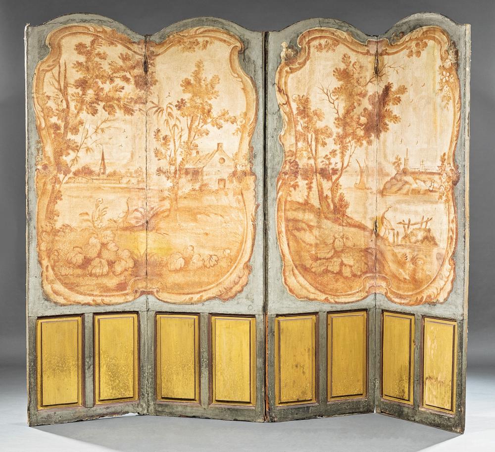 Appraisal: Louis XV Polychrome-Painted Folding Screen probably th c arched panels