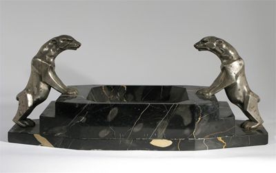 Appraisal: A silvered bronze centrepiece of two bears cast from a