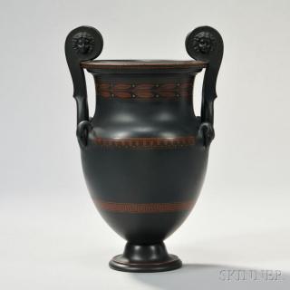 Appraisal: Wedgwood Encaustic Decorated Black Basalt Volute Krater Urn England c