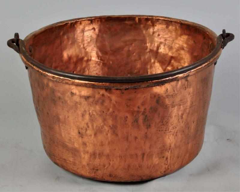 Appraisal: Large Copper Apple Butter Pot with Metal Handle Condition Excellent