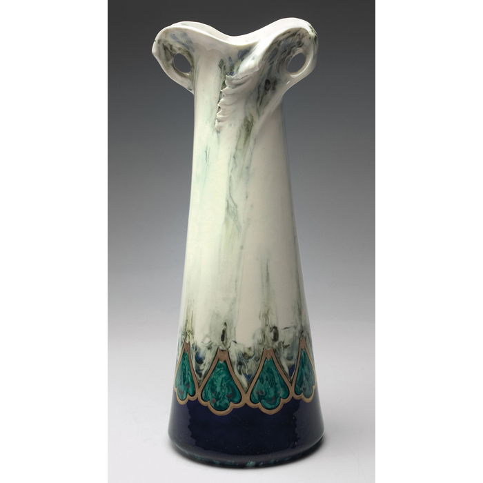 Appraisal: Karlsbad vase Austria large form with two handles white green