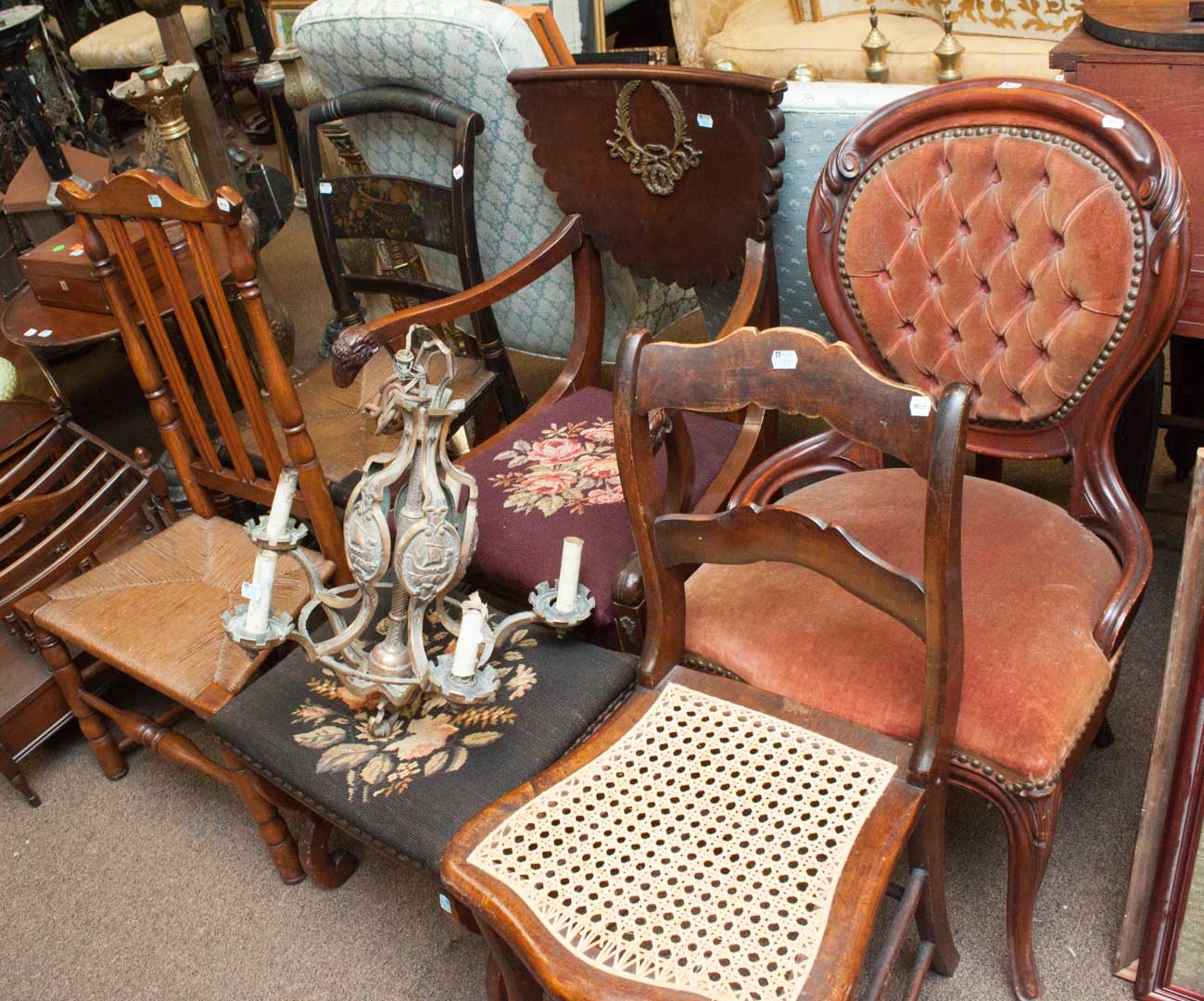 Appraisal: Five assorted chairs and a footstool including Victorian side chair