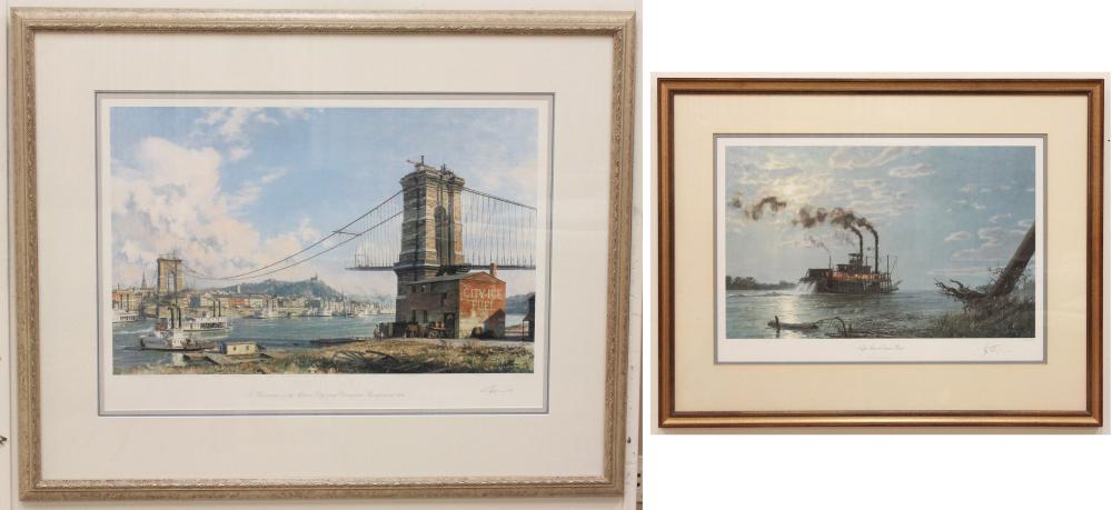 Appraisal: JOHN STOBART United States born two offset lithographs Night Run