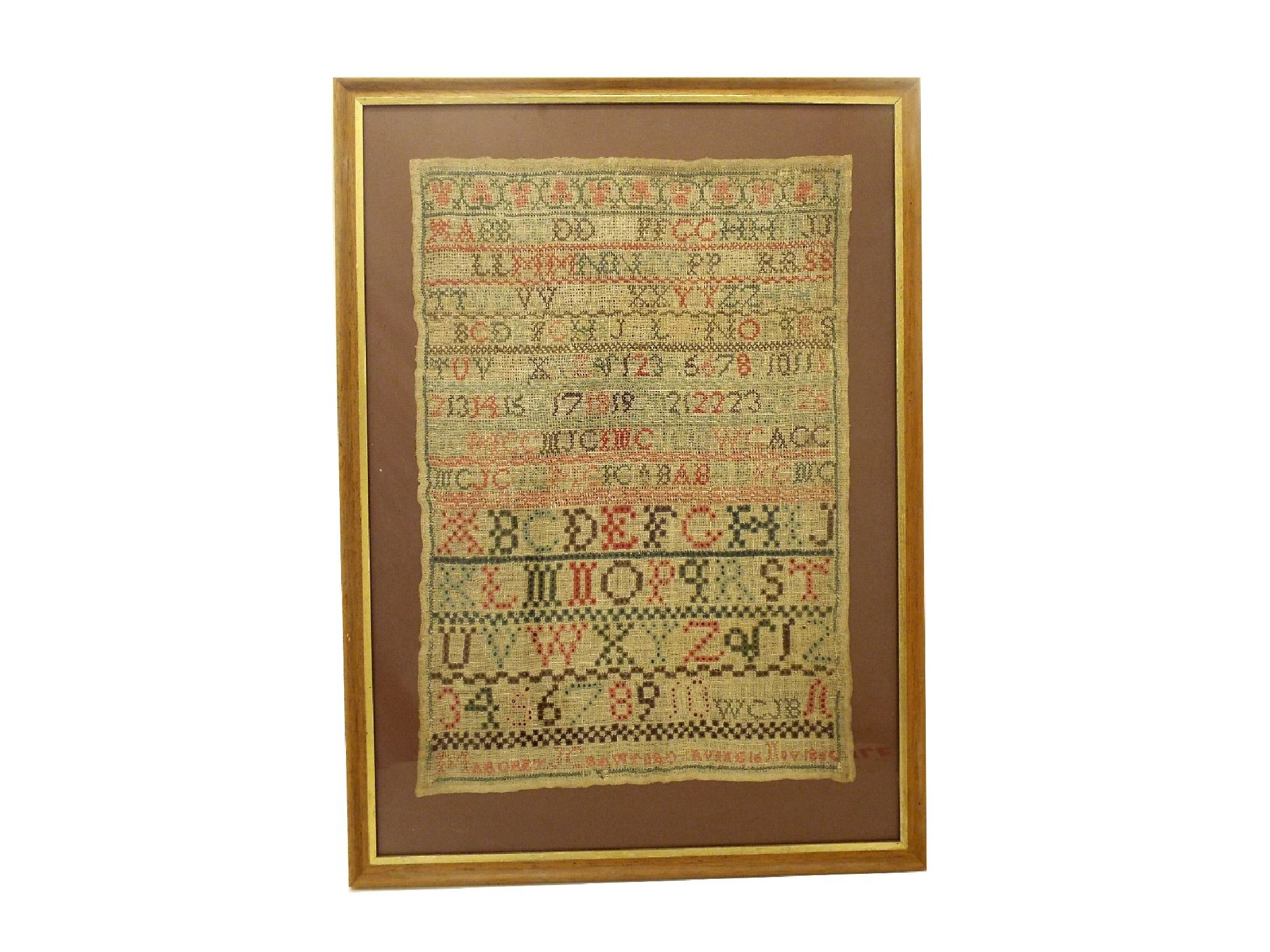 Appraisal: Mid Victorian sampler by Margaret J Crawford dated x framed