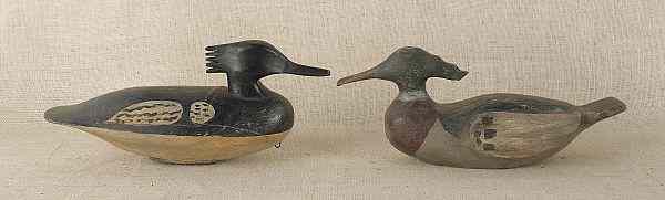 Appraisal: Two carved and painted Merganser duck decoys th c longest