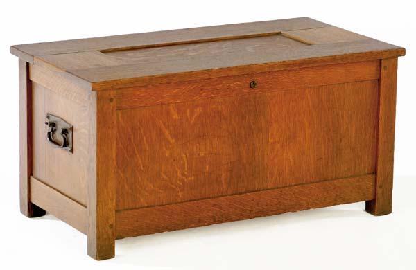 Appraisal: GUSTAV STICKLEY Shirtwaist box no with paneled top and sides