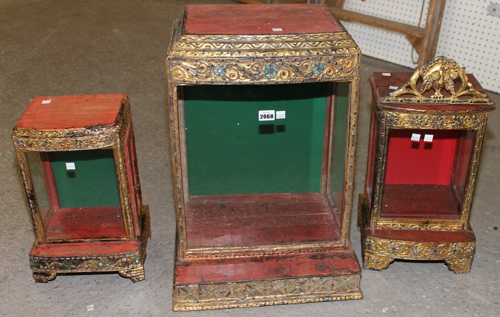 Appraisal: Three various th century gilt carved shrine cabinets