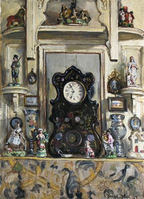 Appraisal: Denys G Wells - A clock and ornaments on a