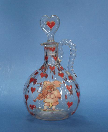 Appraisal: EMILE GALLE An enamelled clear glass pitcher with a heart-shaped