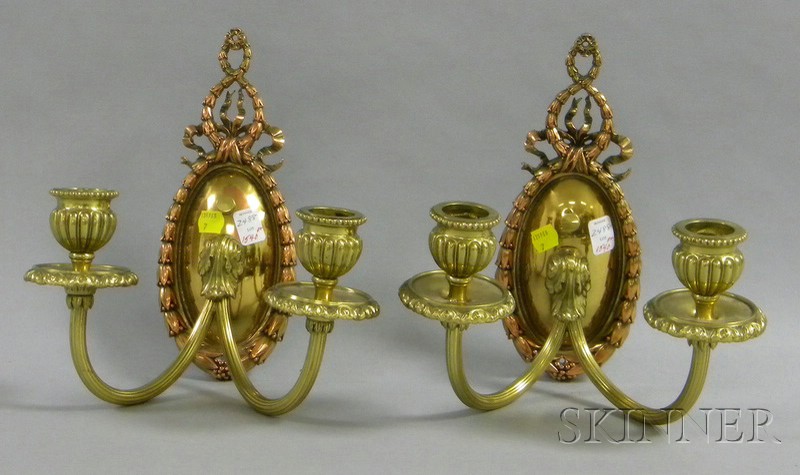 Appraisal: Pair of Gilt-brass Three-Light Wall Sconces electrified ht wd in