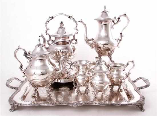 Appraisal: American silverplate tea and coffee service with tray kettle on