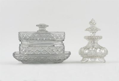 Appraisal: A glass butter dish cover and stand cut with diamond