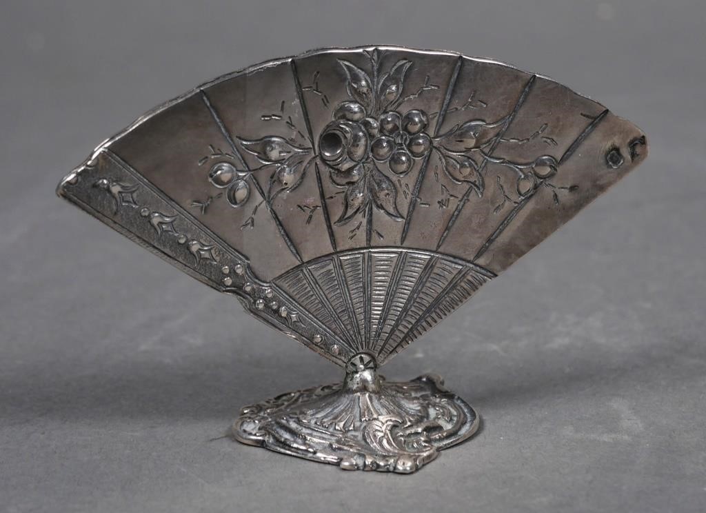 Appraisal: th Century French silver fan placecard or menu holder Holder