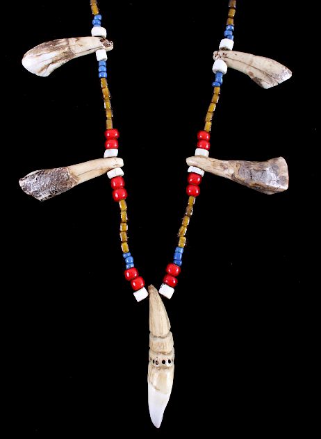 Appraisal: Plains Indian Buffalo Bear Tooth Necklace For bidding in this