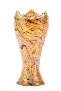 Appraisal: Large Rindskopf Corrugated Art Glass Vase Josef Rindskopf Bohemia -