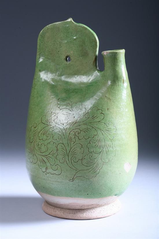 Appraisal: CHINESE GREEN GLAZED POTTERY WINE VESSEL HU Liao Dynasty Together