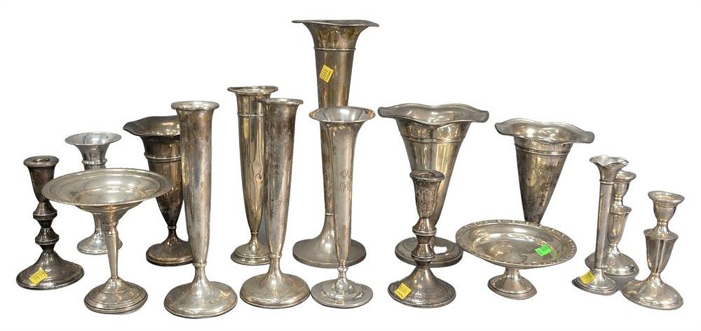 Appraisal: Tray Lot of Weighted Sterling Silver to include ten vases