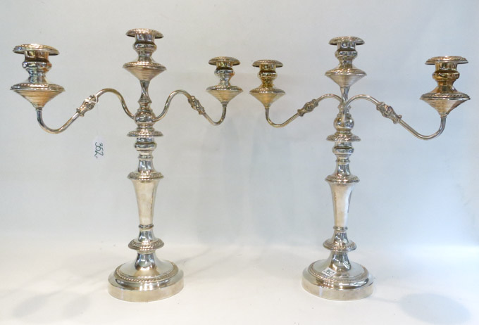 Appraisal: PAIR SILVER PLATED CANDELABRA by Lifetime Brand each three-light with