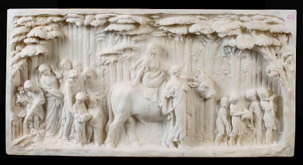 Appraisal: A relief decorated alabaster plaque inscribed The Wedding of Priscilla