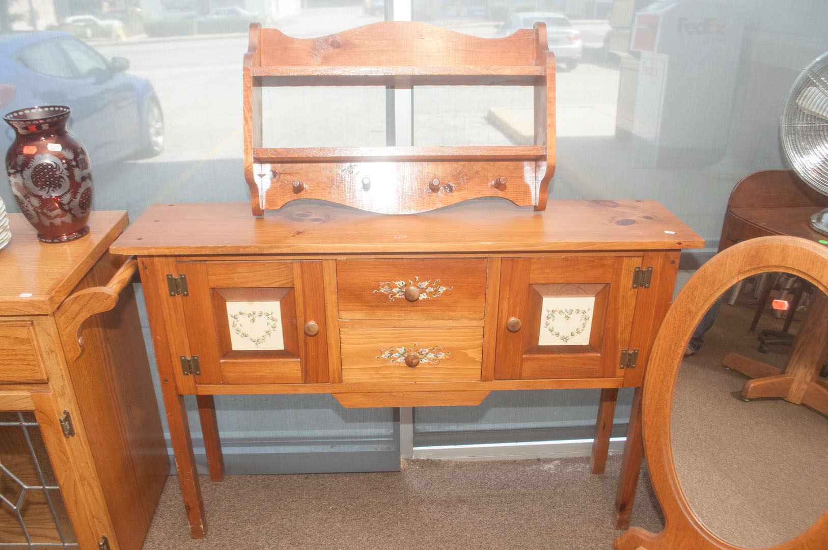 Appraisal: Four-pieces of assorted furniture Including pine server hat rack oak