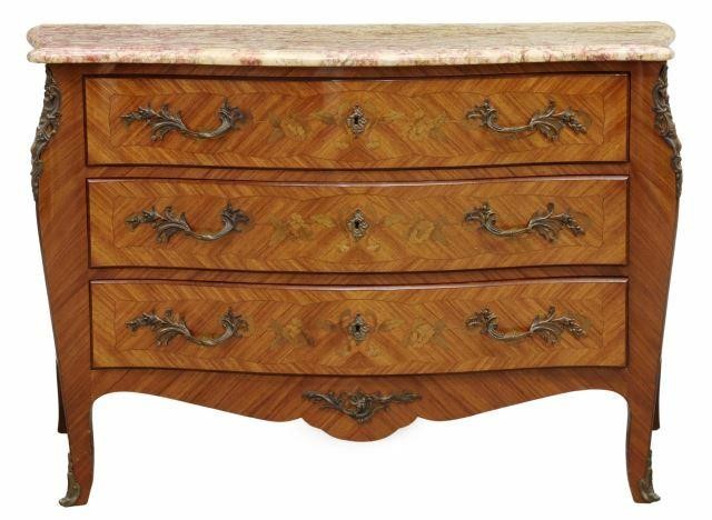 Appraisal: French Louis XV style marble-top commode late th c accented