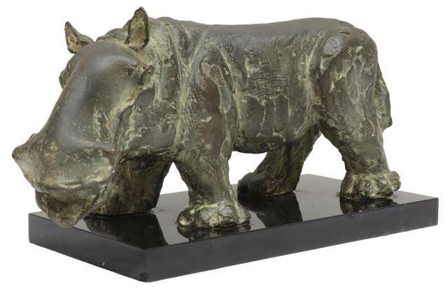 Appraisal: Bronze sculpture mounted on marble Hippopotamus signed in the cast