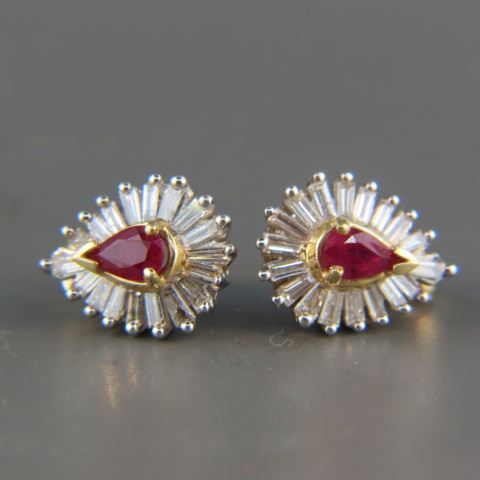 Appraisal: Ruby Diamond Earrings each with pear shape gem carat total