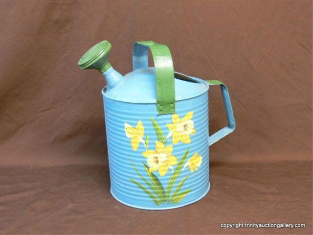 Appraisal: Hand Painted Galvanized Watering Can about a gallon size