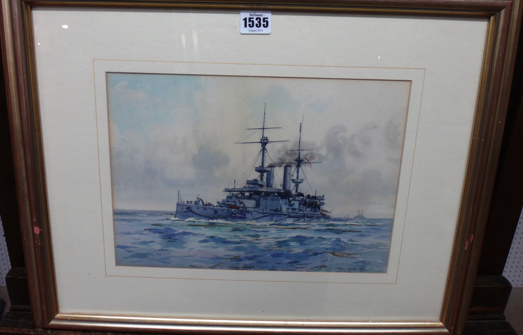 Appraisal: Frank Watson Wood - British Warship watercolour signed and dated