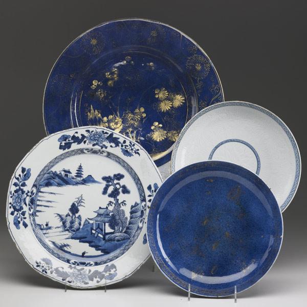 Appraisal: CHINESE EXPORT Four blue and white round platters ca -