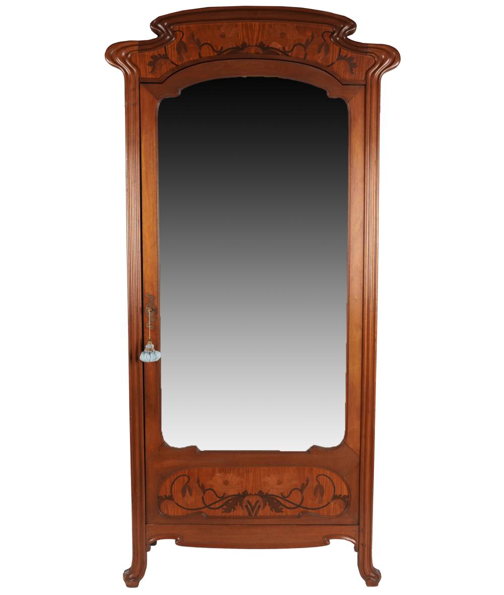 Appraisal: ART NOUVEAU MAHOGANY MARQUETRY ARMOIREin the style of Galle or