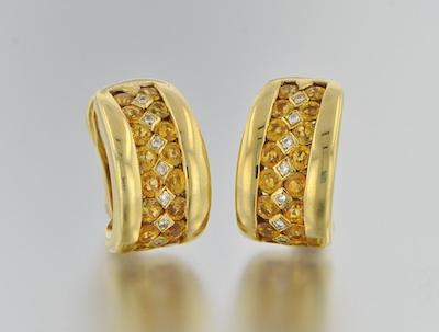 Appraisal: A Pair of Diamond and Yellow Sapphire Earrings k yellow