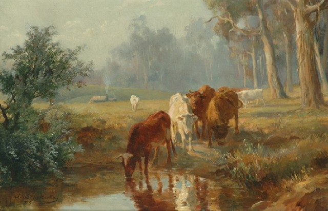 Appraisal: Jan Hendrik Scheltema - Cattle at the Stream oil on