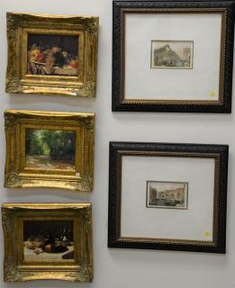 Appraisal: Seven framed pieces to include large four brush strokes painting