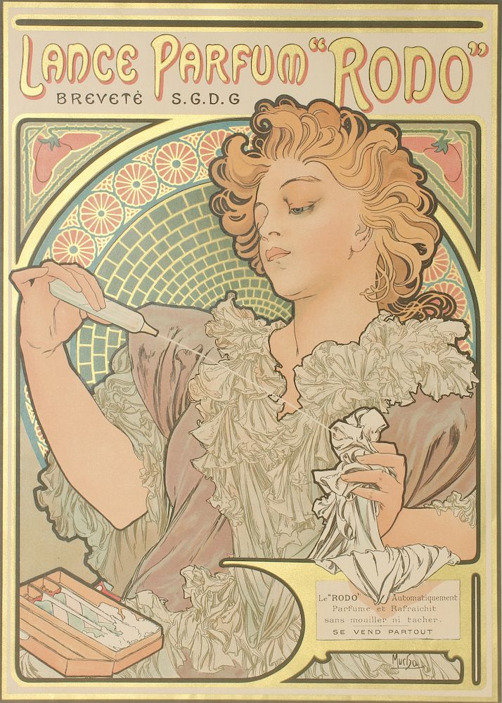 Appraisal: ALPHONSE MUCHA POSTER DESIGN FOR LANCE PARFUM RODO Alphonse Maria