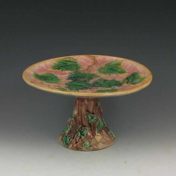 Appraisal: Majolica Etruscan Cake Stand marked GSH monogram ''h tiny hairline