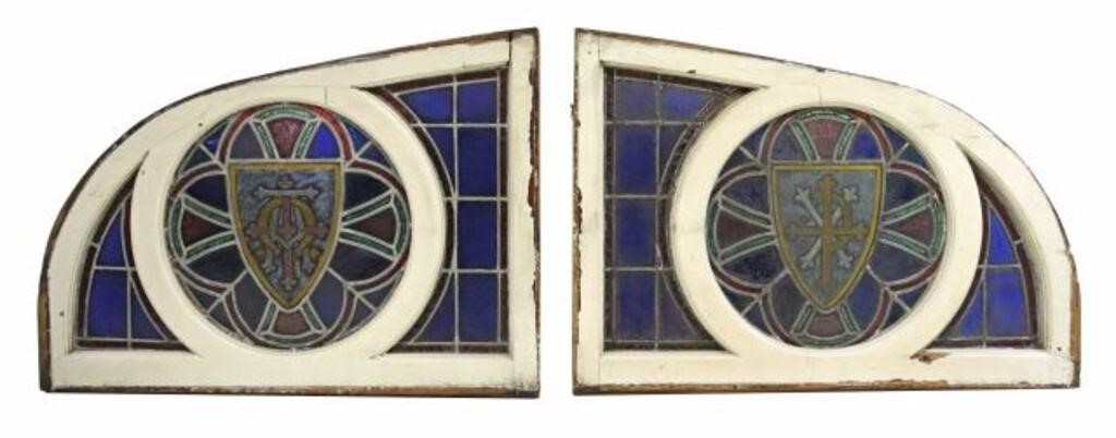 Appraisal: pair Architectural stained and leaded glass windows early th c