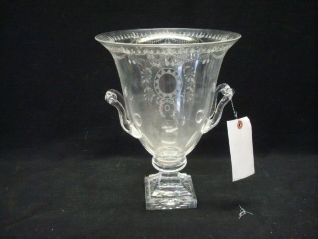 Appraisal: Glass urn with eagle decoration From a NYC home Dimensions