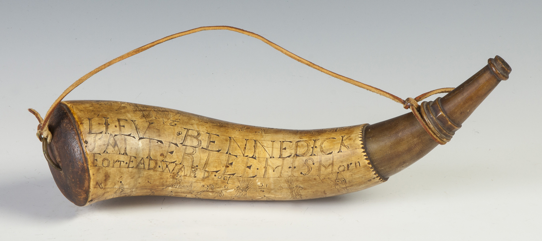 Appraisal: Revolutionary War Era Powder Horn Inscribed Live Bennedick Satterlee His