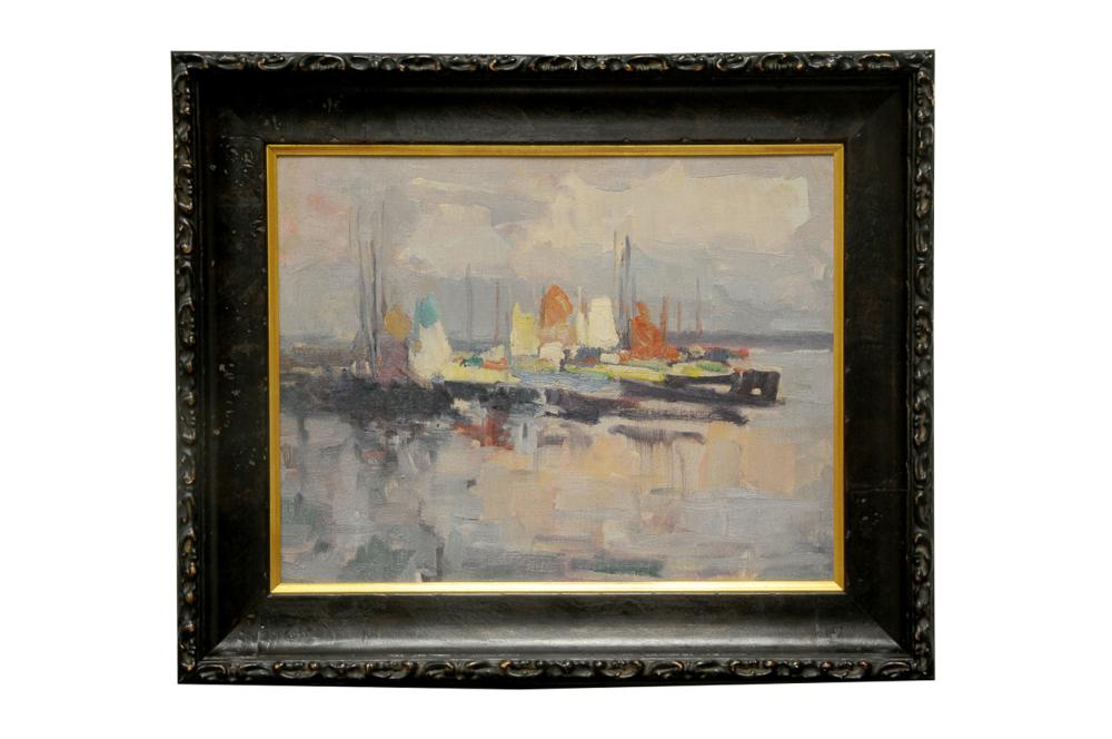 Appraisal: GEORGE KENNEDY BRANDRIFF AT ANCHOR DOUARNENEZ FRANCE circa oil on