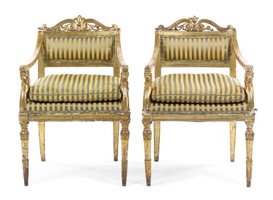 Appraisal: Sale Lot A Pair of Continental Giltwood Armchairs th century