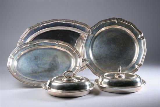 Appraisal: FIVE PIECES HEAVY SILVER PLATED TABLEWARE Including pair English Elkington