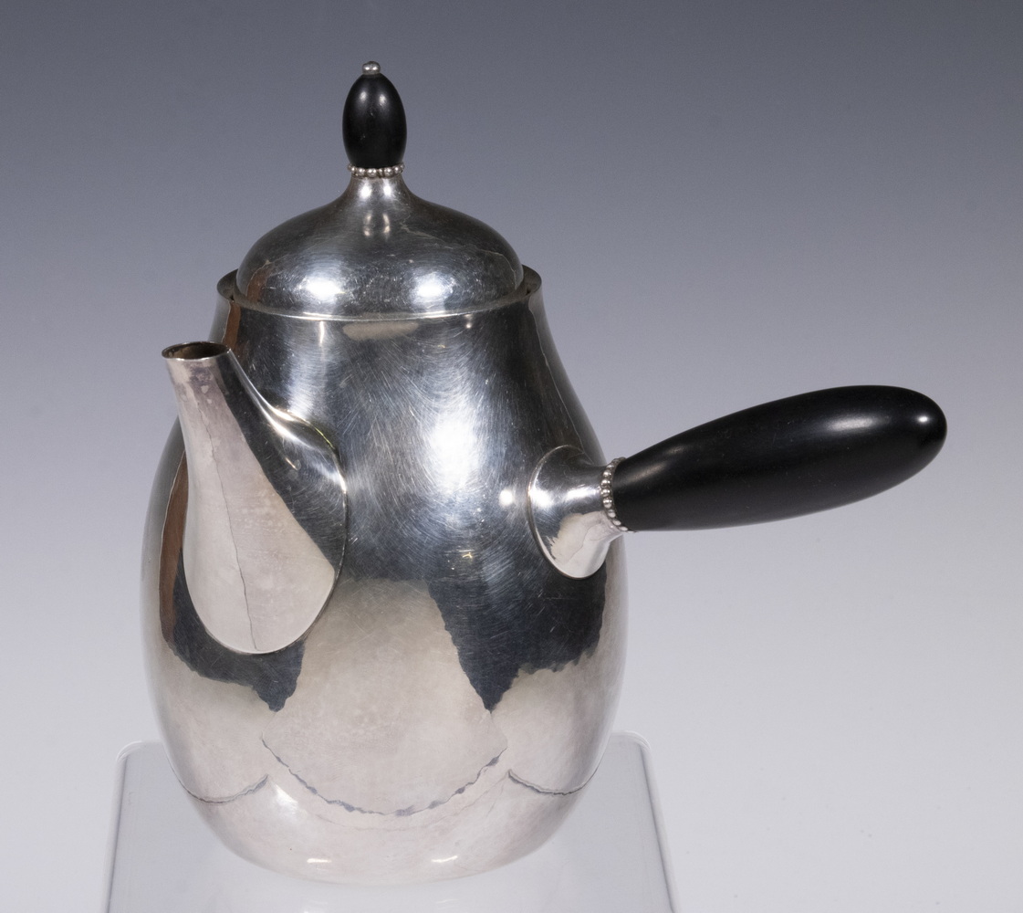 Appraisal: GEORG JENSEN SILVER COFFEE POT Danish Hammered Sterling Silver Ovoid