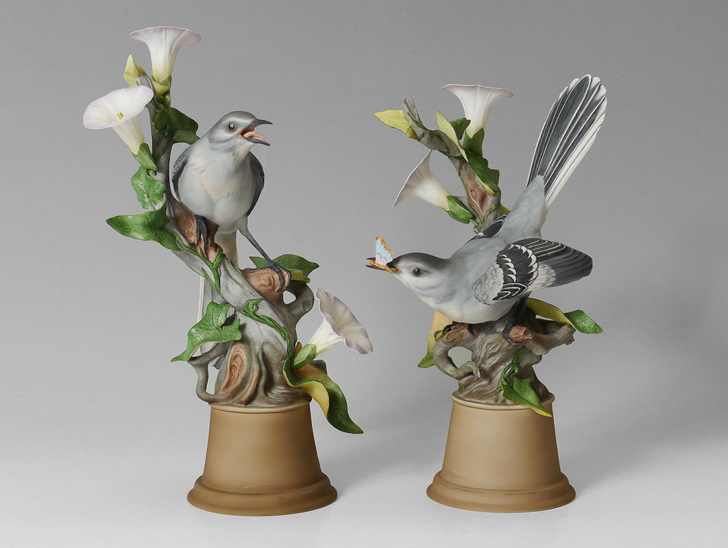 Appraisal: PAIR BOEHM PORCELAIN MOCKINGBIRDS Made in USA measures '' h