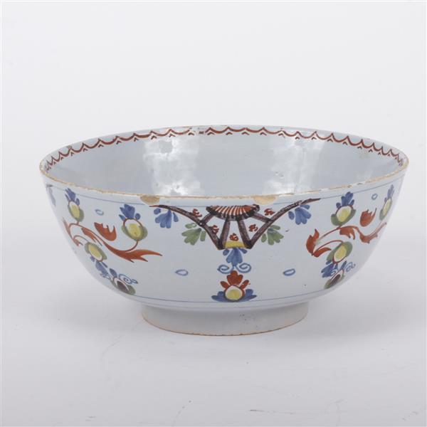 Appraisal: th Century English folk art polychrome glazed pottery bowl with