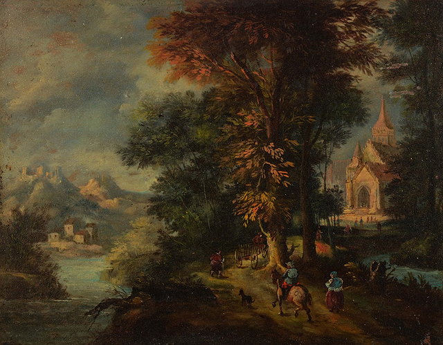 Appraisal: TH CENTURY FLEMISH SCHOOLA river landscape with figures on a