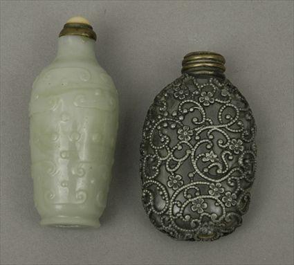 Appraisal: Chinese Carved Jade Snuff Bottle Together with a filigree overlay