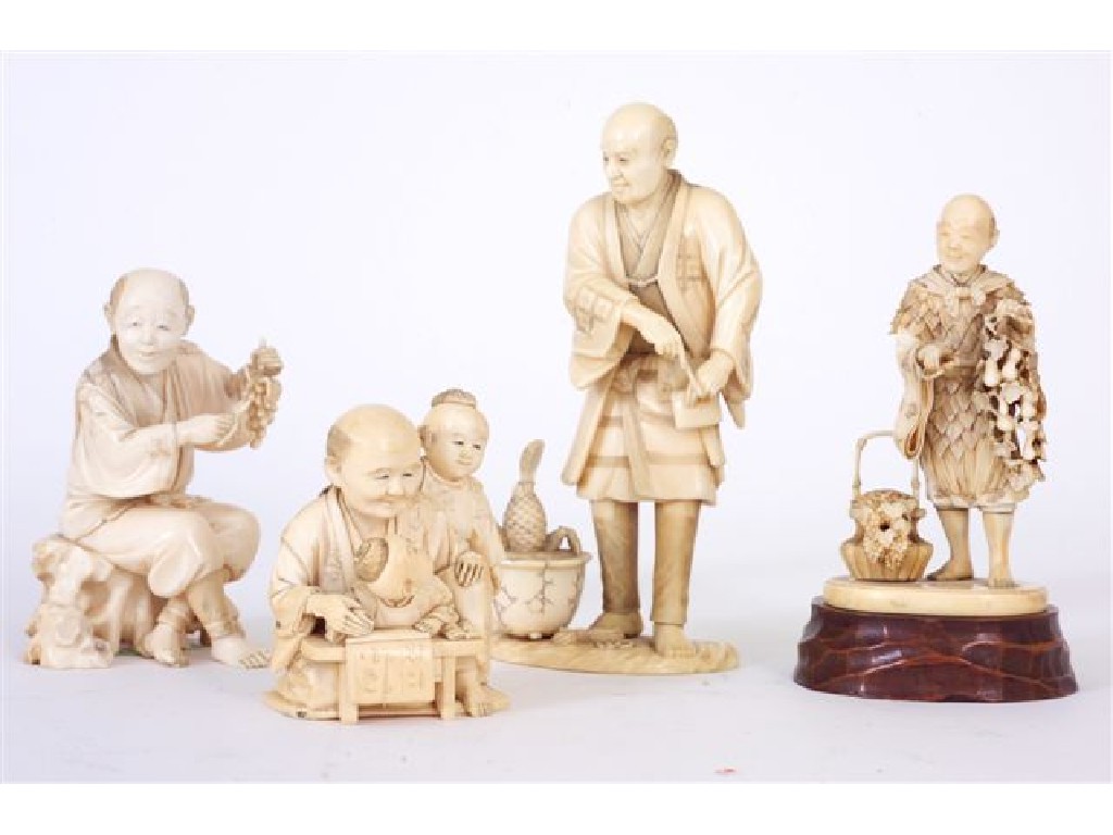 Appraisal: JAPANESE IVORY OKIMONO OF AN OLD MAN SEATED AT A